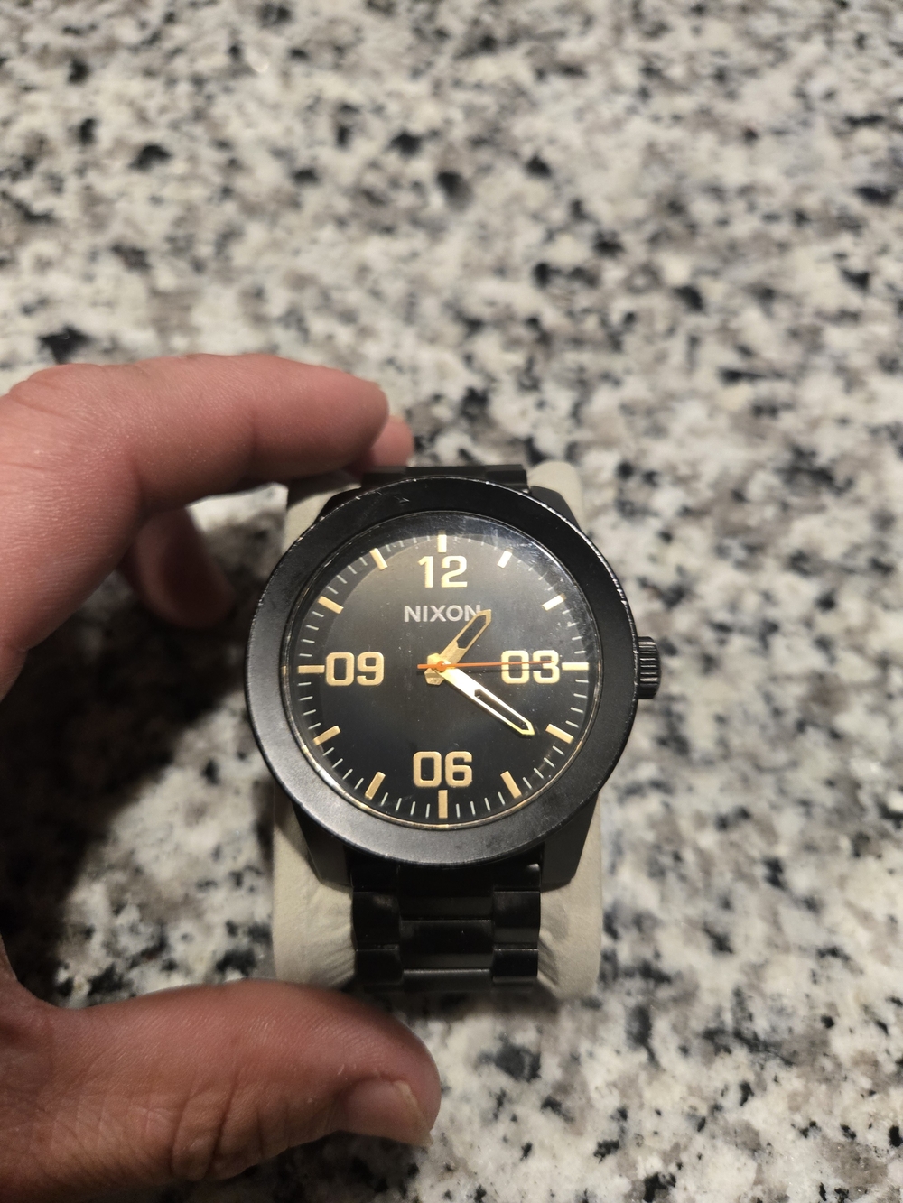 Nixon The Corporal Black Watch with Gold Markers and Orange Second Hand